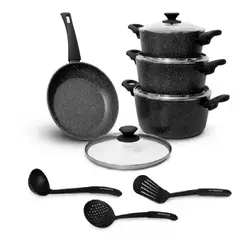 FINEZZA - Juego de Ollas 11Pzas Ultra Granito FZ-X1713M Negro