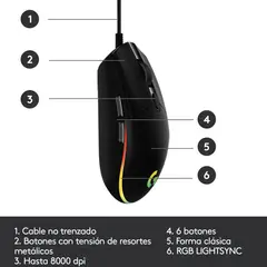 LOGITECH - MOUSE G203 LIGHTSYNC OPTICAL 8000 DPI RGB BLACK