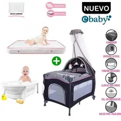 EBABY - Cuna Corral Sally Rosado 716 + Colchón de 4" + Tina Rosado