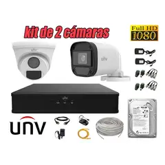 UNIVIEW - CÁMARAS SEGURIDAD KIT 2 FULL HD 2MP + DISCO 500GB COMPLETO
