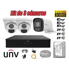 UNIVIEW - CÁMARAS SEGURIDAD KIT 3 FULL HD 2MP + DISCO 500GB COMPLETO