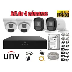 UNIVIEW - CÁMARAS SEGURIDAD KIT 4 FULL HD 2MP + DISCO 500GB COMPLETO