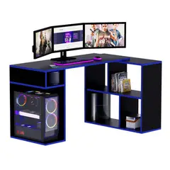 MOVENDA - Escritorio Gamer en L 133x80cm NR 11 Negro/Azul