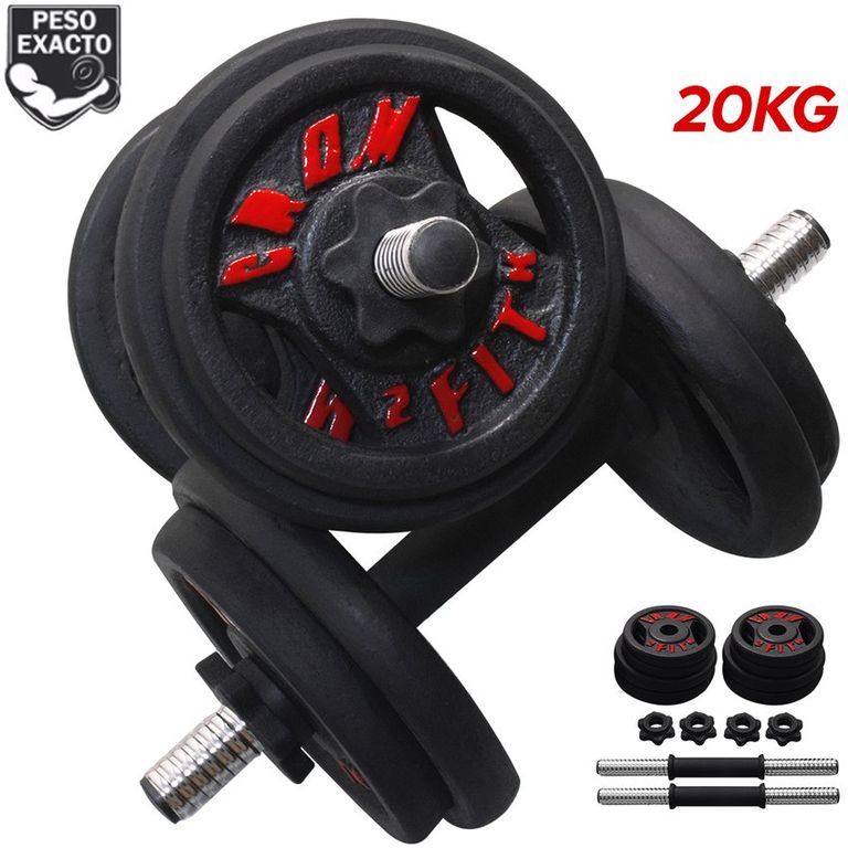 Set Pesas 20Kg 4 discos de 3kg 4 discos de 2kg Regulable + Manubrios PVC