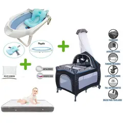 EBABY - Cuna Corral Sally 716 + Colchón de 4"+ Bañera