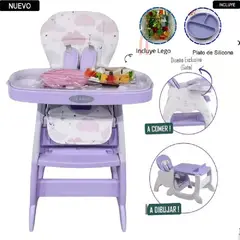 Baby - Silla con carpeta 3 en 1 comer/estudiar/jugar Gato Morado