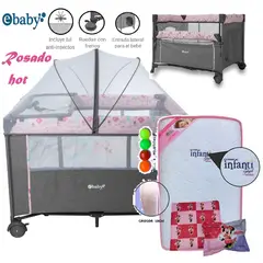 EBABY - Cuna Corral Colecho NALA Rosado y Colchón Rosado