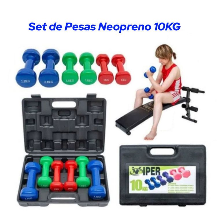 Set de Pesas Neopreno 10KG maletin importado