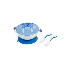 AIMAMA - Plato con  2 Cubiertos Celeste