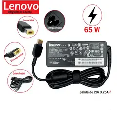 GENERICO - Cargador Lenovo Punta Amarilla Cuadrada Tipo USB 20v 3.25A 65 w
