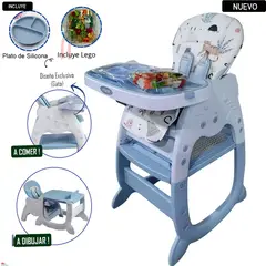 HI BABY - Silla Carpeta Gato 3 en 1 Azul con Plato y Lego