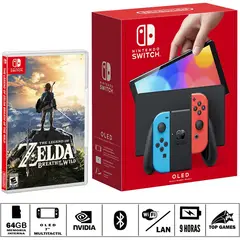 Nintendo - Consola nintendo switch oled neon + zelda breath of the wild