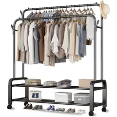 GENERICO - Carril De Ropa Doble con Estantes De 2 Niveles Perchero PREMIUM