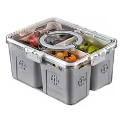 ELMEJORPRECIO - Táper Hermético de 4 Divisiones Escurridor Interno Gris