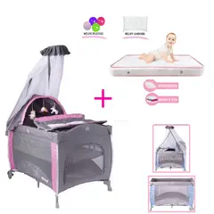 EBABY - Cuna colecho Noa + Colchon rosado - Rosado