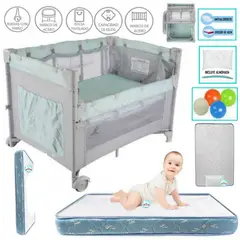 INFANTI - Corral Cuna Always Together + Colchón para bebe CELESTE