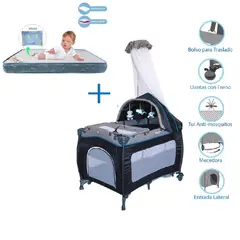 EBABY - Cuna corral Mecedora Sally + colchon - Rosado