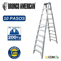 BRONCO AMERICAN - Escalera Aluminio Tijera Doble Ascenso de 10 Pasos.