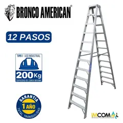 BRONCO AMERICAN - Escalera Aluminio Tijera Doble Ascenso de 12 Pasos.
