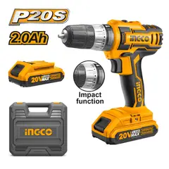 INGCO TOOLS - TALADRO ATORNILLADOR 20V 2.0 Ah CON PERCUTOR P20S INGCO CIDLI200215.