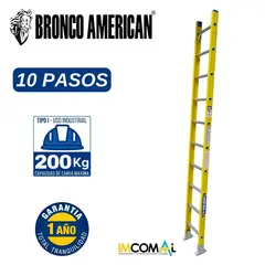 BRONCO AMERICAN - Escalera Fibra de Vidrio Tipo Arrimo de 10 Pasos.
