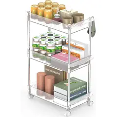 GENERICO - Carrito Organizador de acrílico 3 niveles Angosto transparente Diamont
