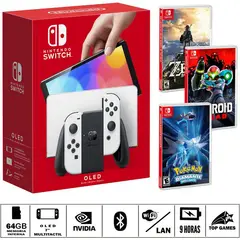 Nintendo - Consola nintendo switch oled blanca + p diamante + metroid + zelda b
