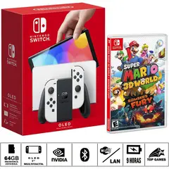 Nintendo - Consola nintendo switch oled blanco + mario 3d world
