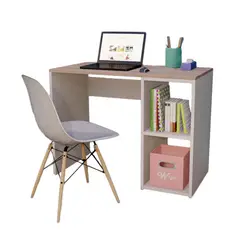 WONDER WOOD MUEBLERIA - Escritorio Harvey + Silla con 2 compartimientos blanco/damasco