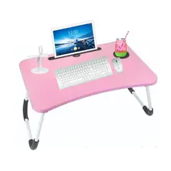 GENERICO - Mesa plegable portátil para Laptop con Ranura y Posavasos Rosa