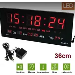GENERICO - Reloj Digital LED 45x22cm de Pared de Negocio con Calendario Fecha
