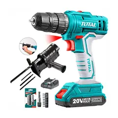 TOTAL TOOLS - COMBO TALADRO ATORNILLADOR INALÁMBRICO ADAPTADOR CALADORA PUNTAS