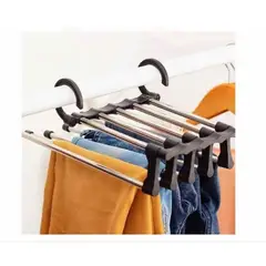 GENERICO - Perchero organizador pantalones plegable armario acero 5 en 1 negro