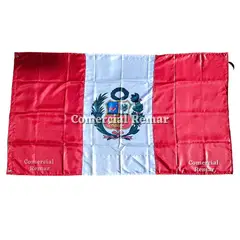 PERU - Bandera de Perú 210x120cm de Tela Raso Con Escudo y Ojales