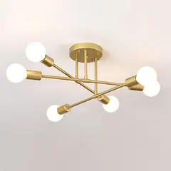 GENERICO - Lámpara colgante modelo araña color dorado - Incluye seis bombillas