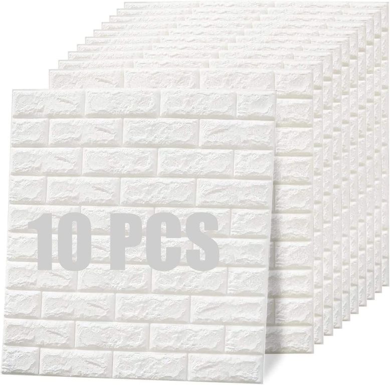Papel Tapiz Autoadhesivo Decoración 3D Ladrillo Blanco 10 Pcs