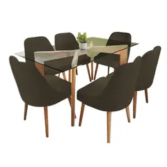 ALTO HOGAR - Juego de Comedor 6 Sillas Jacy Marrón Madera Tornillo