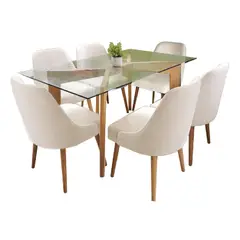 ALTO HOGAR - Juego De Comedor Jacy Crema 6 Sillas Vidrio