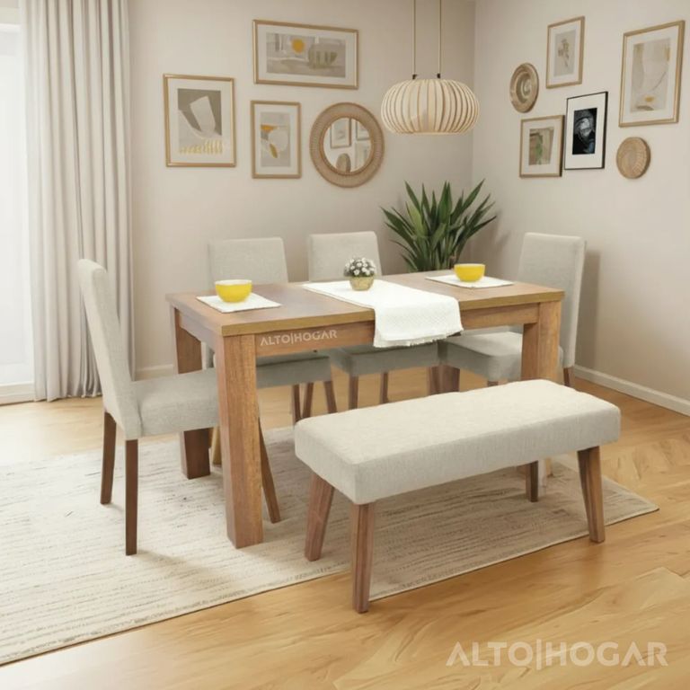 Juego De Comedor Tracy Beige 6 Asientos Madera Tornillo