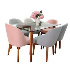 ALTO HOGAR - Juego De Comedor Oli 6 Sillas Gris Rosado Vidrio