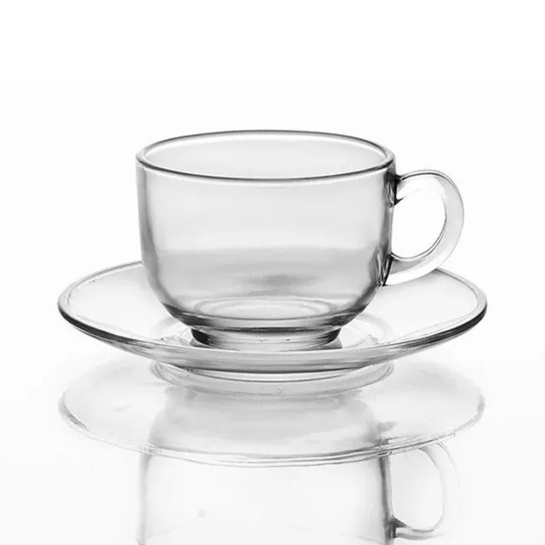 Set taza con plato de vidrio transparente 420ml