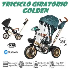 GOLDEN - Triciclo Musical Golden Voyage Bluetooth Asiento Giratorio 5 en 1