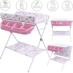EBABY - Bañera Cambiador Maxi Rosado ESTRELLAS