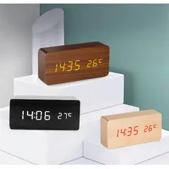 GENERICO - Reloj Digital Pantalla de Madera con Temperatura con USB 3 en 1