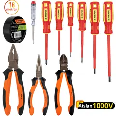 Truper - Alicates y desarmadores dieléctricos industriales aíslan 1000V probador de corriente kit Truper