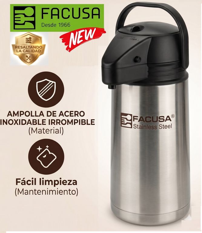 Termo sifón Facusa 1.90 litros DE ACERO INOXIDABLE IRROMPIBLE con asa- 100% Garantia