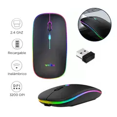 WEIBO - Mouse Inalámbrico 2.4 GHz USB Recargable con Luces Led RGB DPI 3200