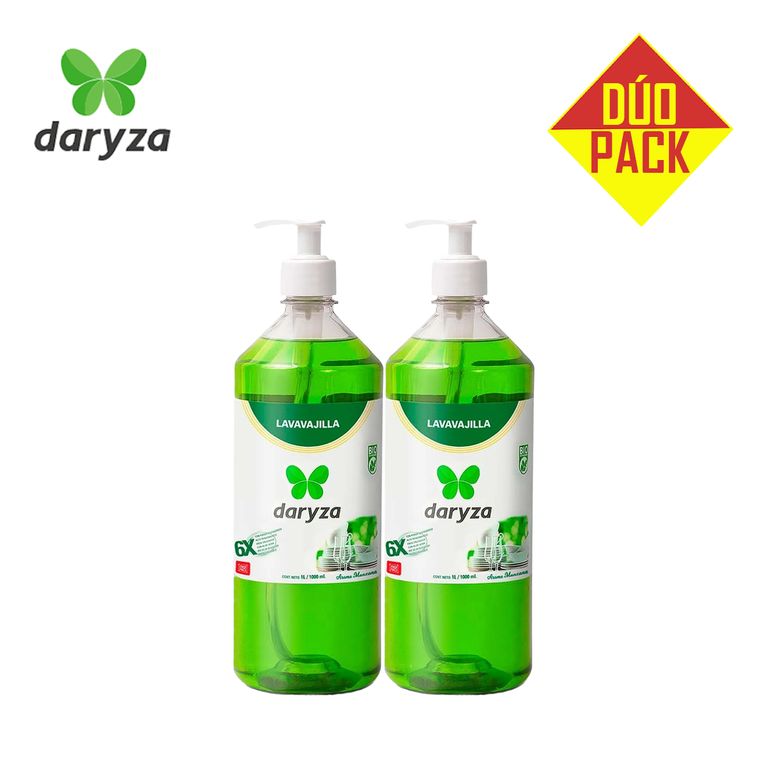 Lavavajilla líquido manzana 1 litro DARYZA. DÚO PACK
