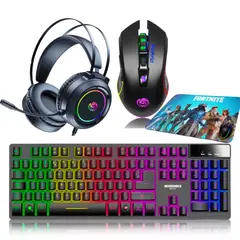 MICRONICS - Kit Gamer 4 en 1: Audifono+Teclado Sem Neón +Mouse Elektron +Pad