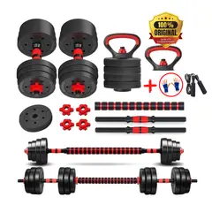 HOLGU - Mancuernas 30KG Pesa Rusa Salta Soga Barra Recta Guantes